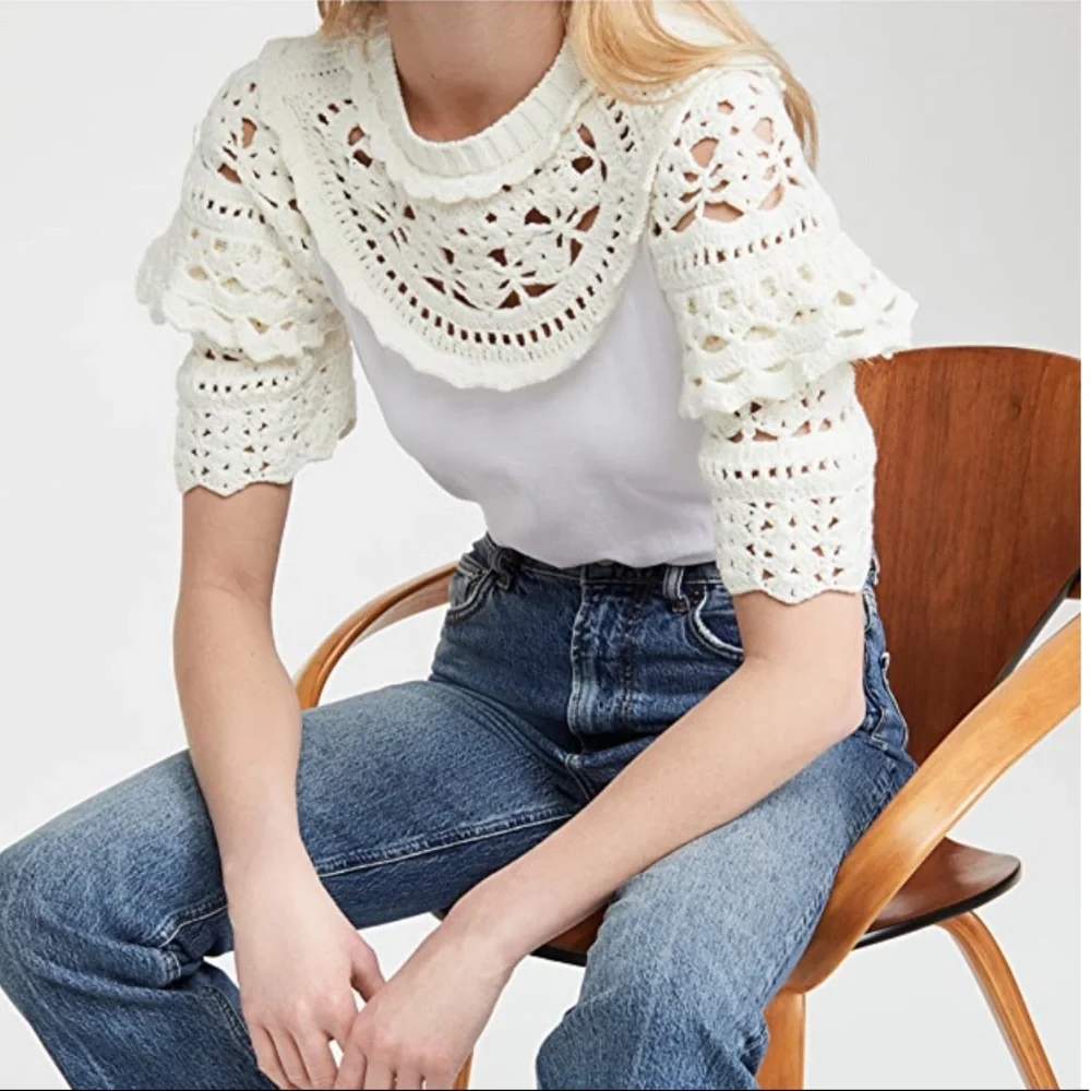 Sea NY Cleo Crochet Puff-Sleeve Combo T-Shirt